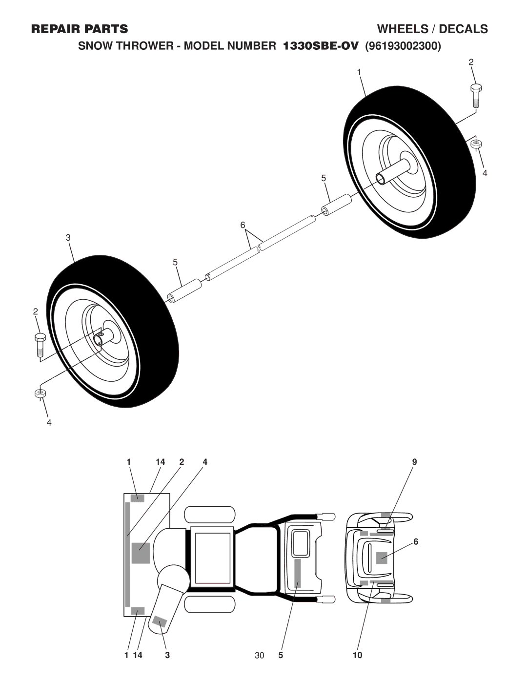 Husqvarna 96193002300 manual Wheels / Decals 