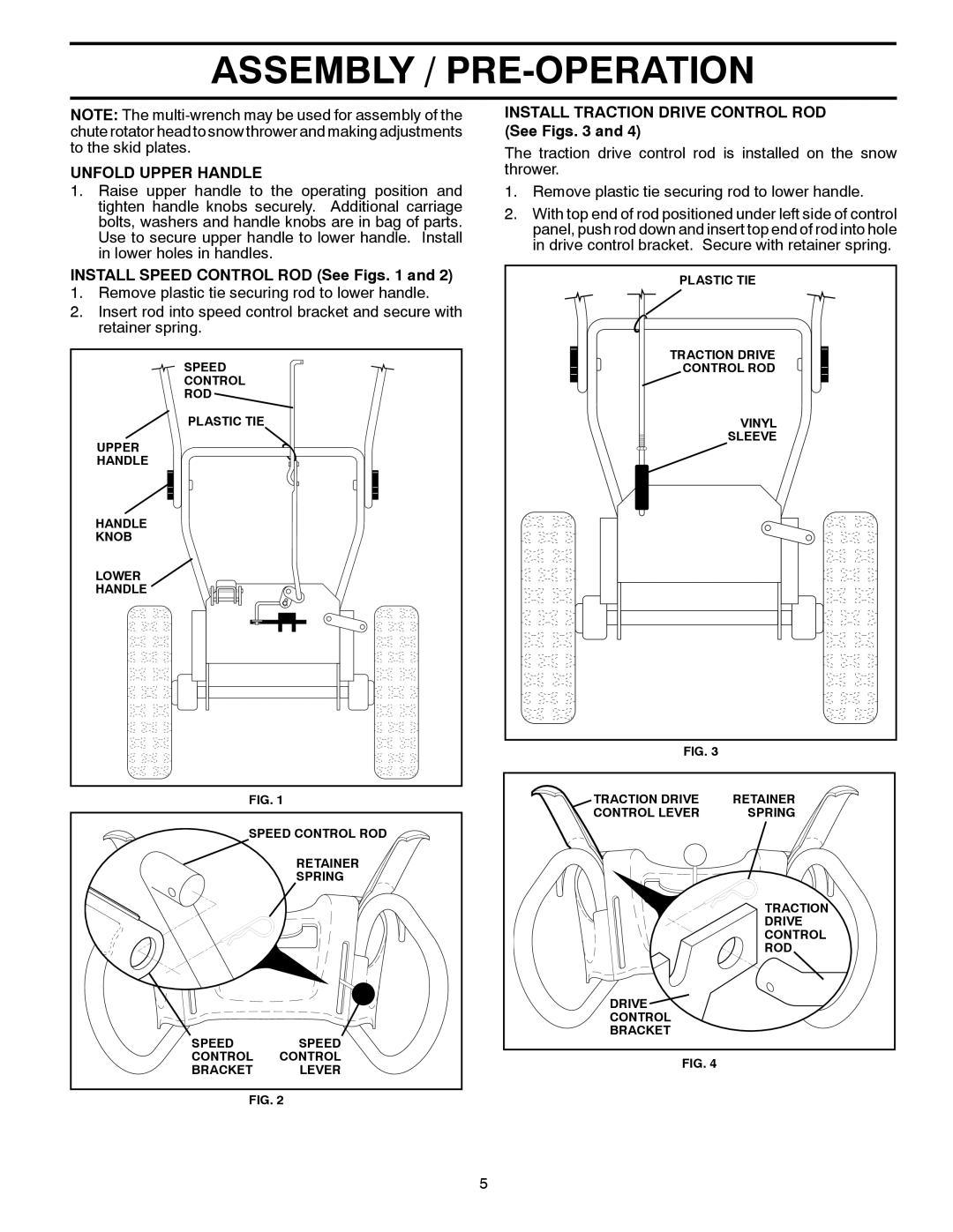 Husqvarna 96193006500 Unfold Upper Handle, Install Speed Control ROD See Figs, Install Traction Drive Control ROD See Figs 