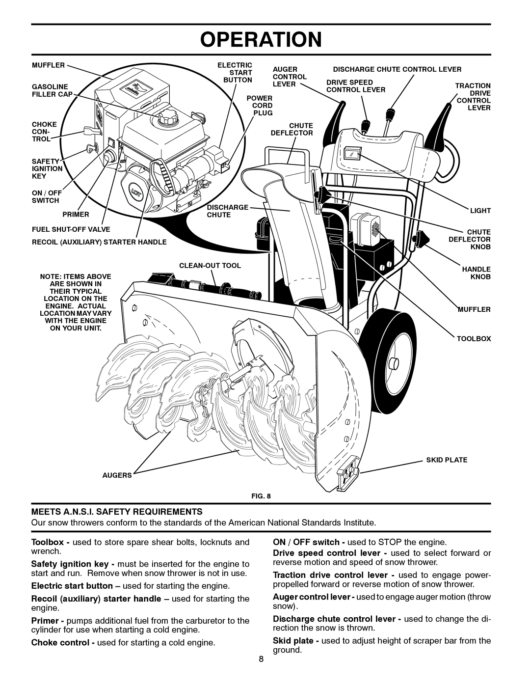 Husqvarna 96193006500 Meets A.N.S.I. Safety Requirements, Recoil auxiliary starter handle used for starting the engine 