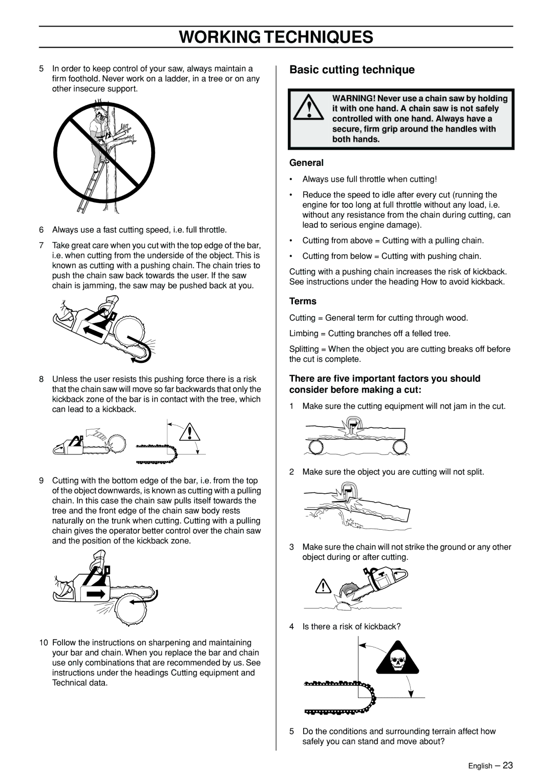 Husqvarna 965030292 manual Basic cutting technique, General, Terms 