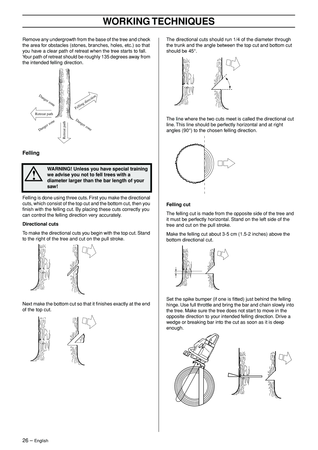 Husqvarna 965030292 manual Felling, Directional cuts 