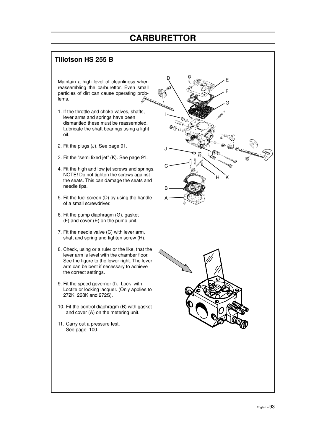 Husqvarna 965030298, 965030296, 1018855-26 manual Tillotson HS 255 B 