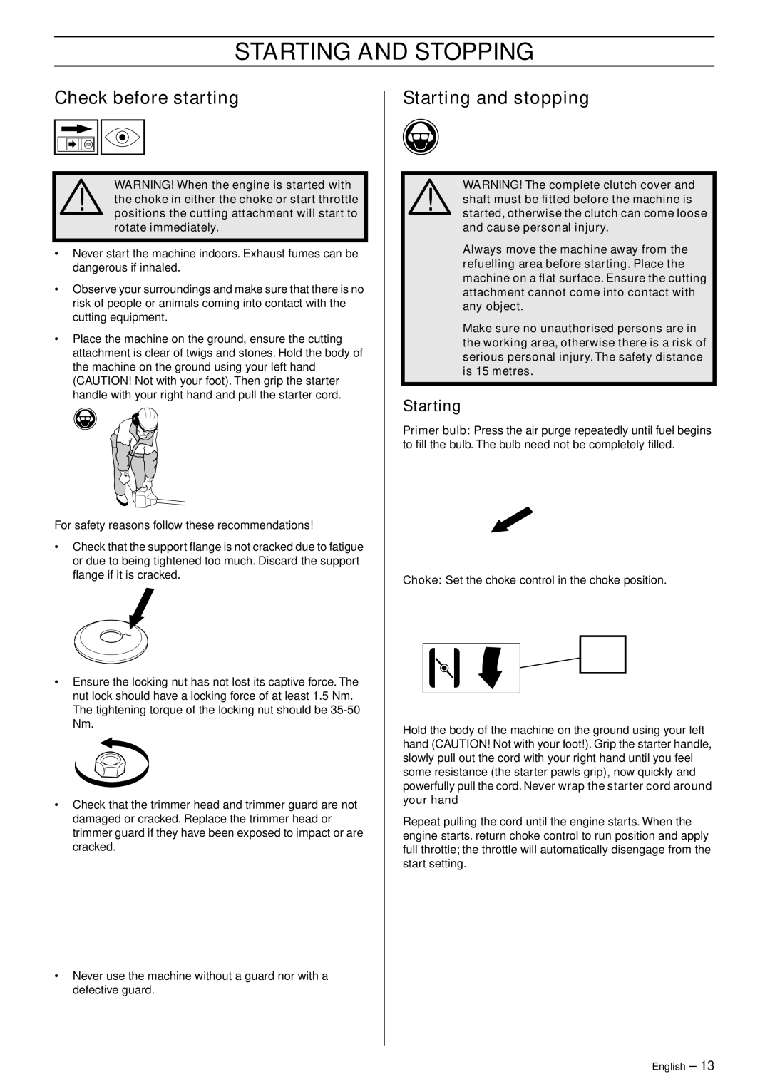 Husqvarna 965069703 manual Starting and Stopping, Check before starting, Starting and stopping 