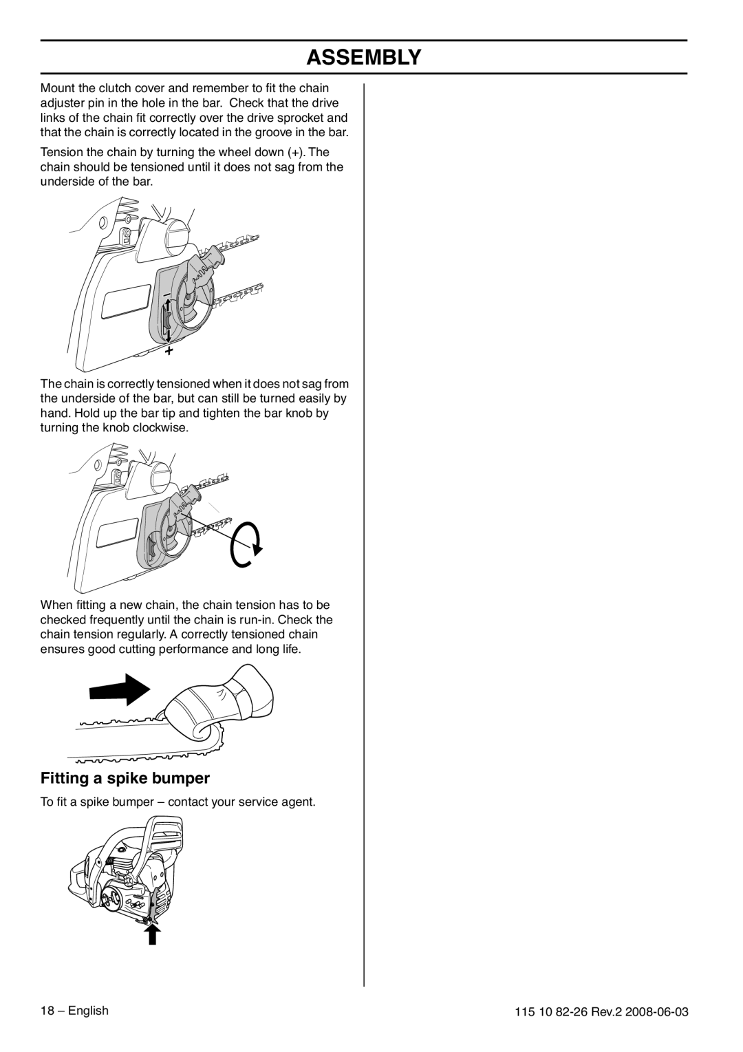 Husqvarna 965167936, 965168601, 965167501 manual Fitting a spike bumper 