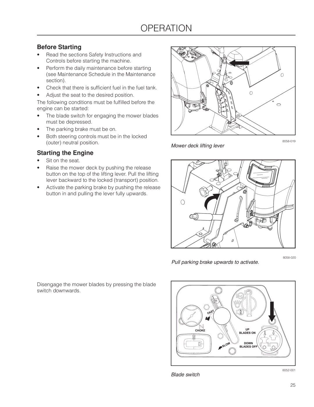 Husqvarna 966495701, 96521501, 966514801, RZ4219BF, RZ4219R, 350927R1 manual Before Starting, Starting the Engine 