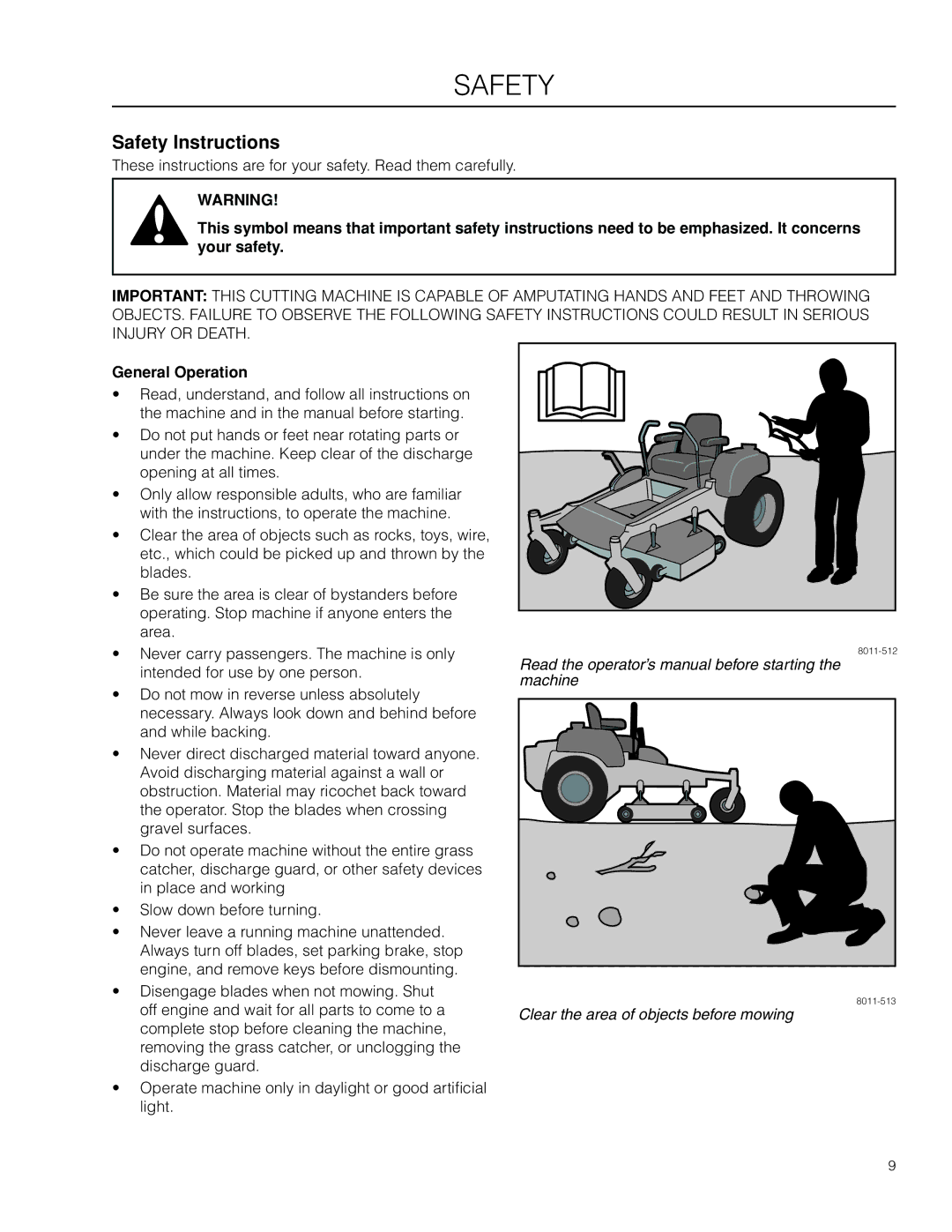 Husqvarna RZ4219BF, 96521501, 966495701, 966514801, RZ4219R, 350927R1 manual Safety Instructions, General Operation 