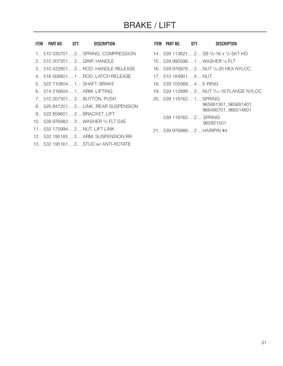 Husqvarna 965881301, 965881401, 965921501, 966495701, 966514801, RZ5424, RZ5422, RZ4619, RZ4219F, RZ4219 BF SPRING, Compression 