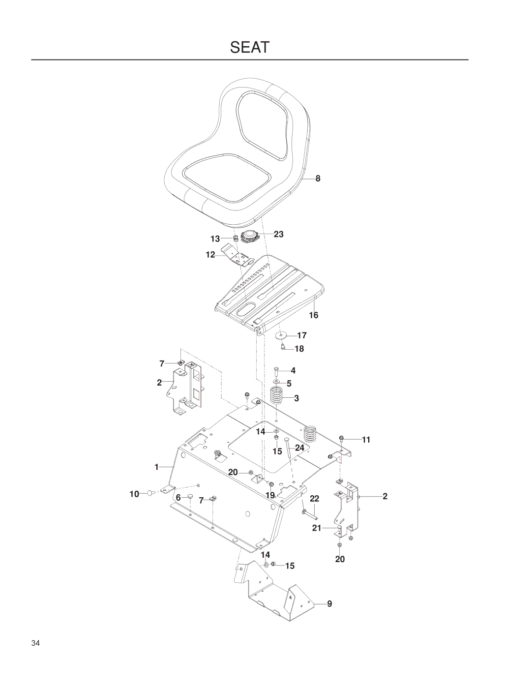 Husqvarna 966514801, 965881401, 965881301, 965921501, 966495701, RZ5424, RZ5422, RZ4619, RZ4219F, RZ4219 BF manual Seat 