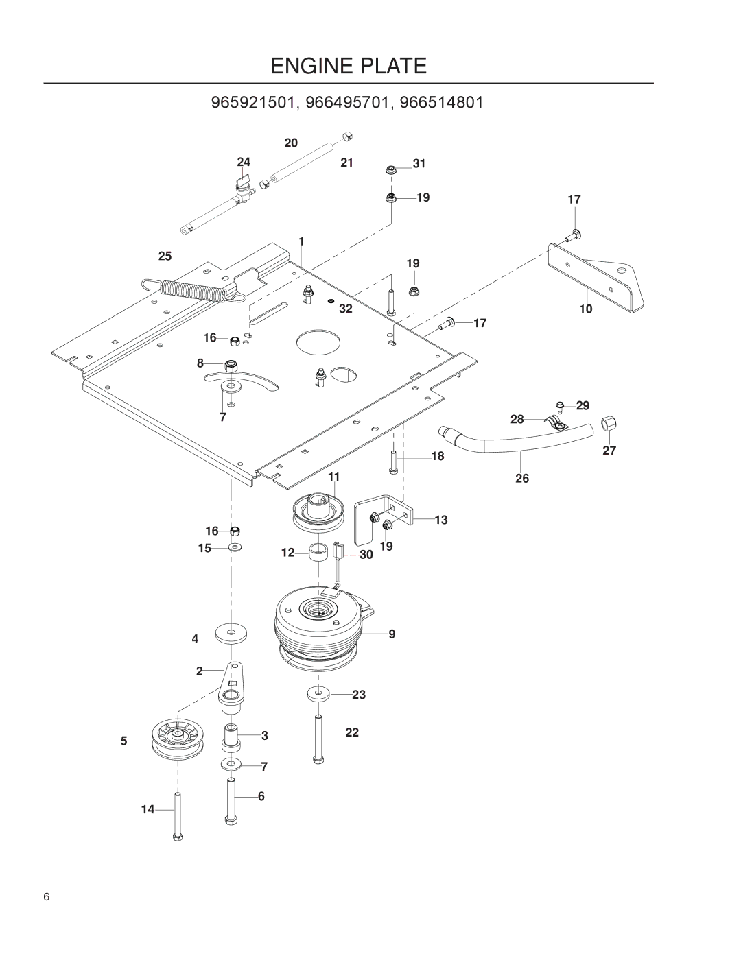 Husqvarna RZ5422, 965881401, 965881301, 965921501, 966495701, 966514801, RZ5424, RZ4619, RZ4219F, RZ4219 BF manual Engine Plate 