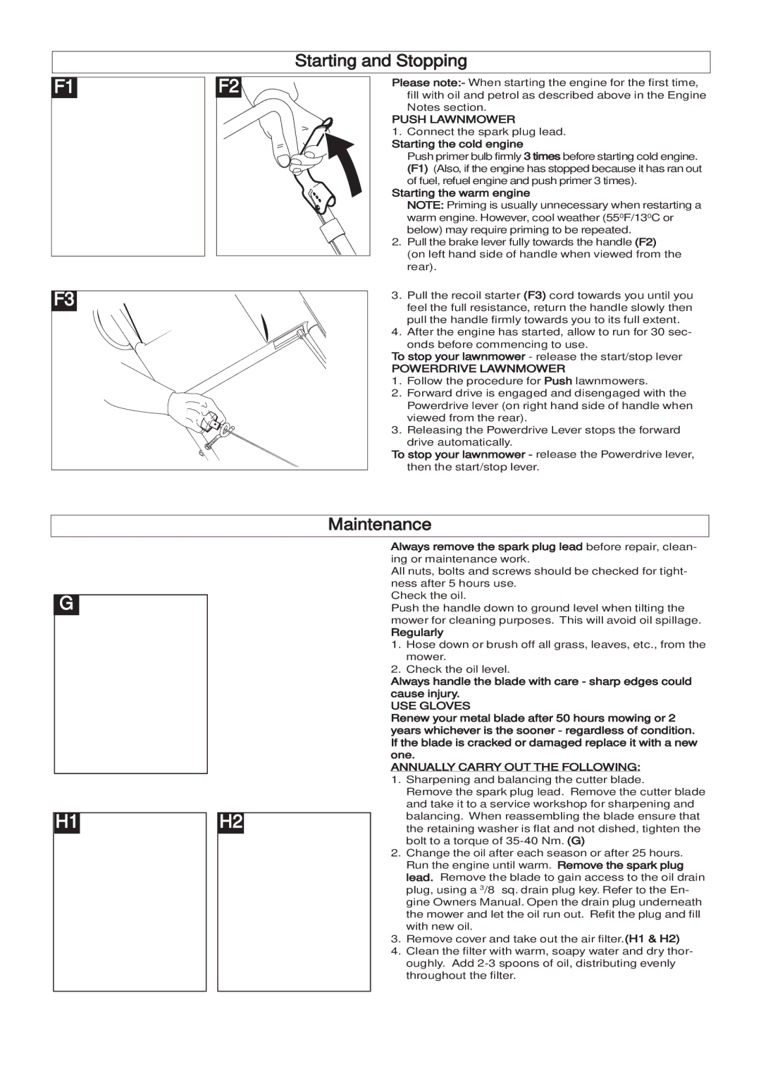 Husqvarna 965969201, 965969301, 965984601, 965984501, 965969501, 965969401 manual Starting and Stopping, Maintenance 