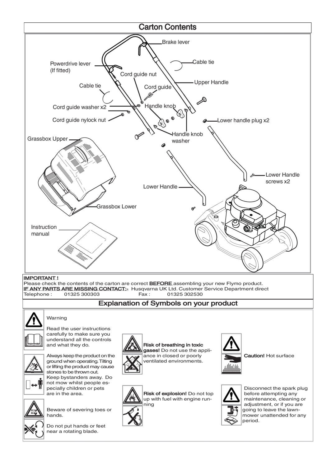 Husqvarna 965984601, 965969201, 965969301, 965984501, 965969501 manual Carton Contents, Explanation of Symbols on your product 