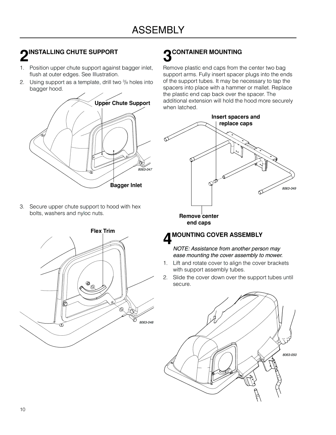 Husqvarna 966 445001, 115 247227 R1 manual 2INSTALLING Chute Support, 3CONTAINER Mounting, 4MOUNTING Cover Assembly 