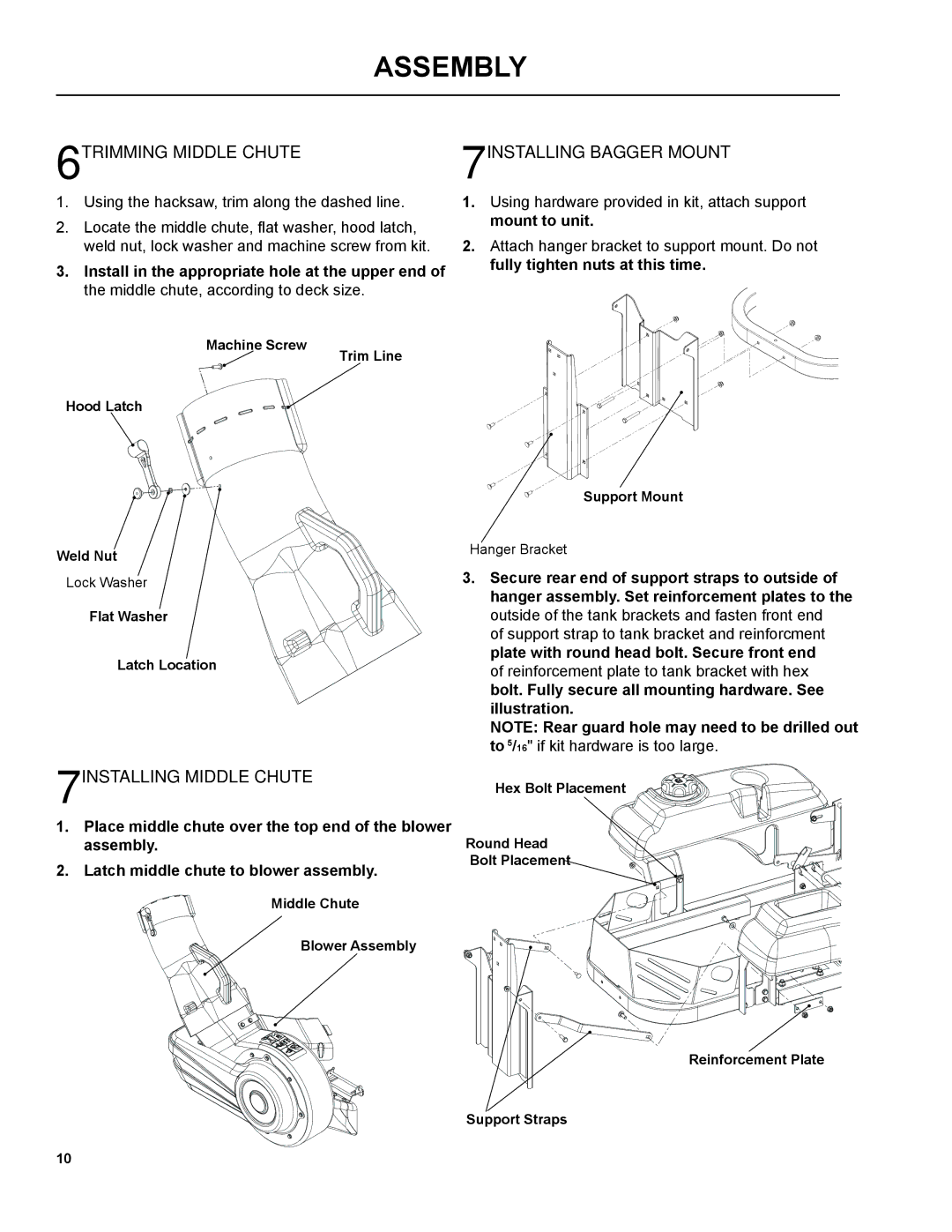 Husqvarna 965 610901, 966004401, 115 149727 R01 6TRIMMING Middle Chute, 7INSTALLING Bagger Mount, 7INSTALLING Middle Chute 