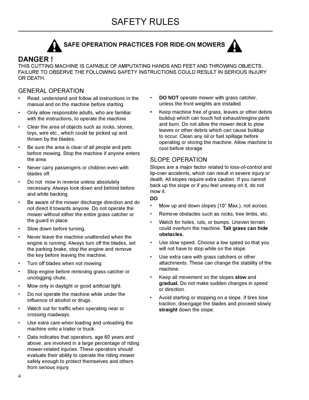 Husqvarna 965 610901, 966004401, 115 149727 R01 manual Safety Rules, General Operation, Slope Operation 