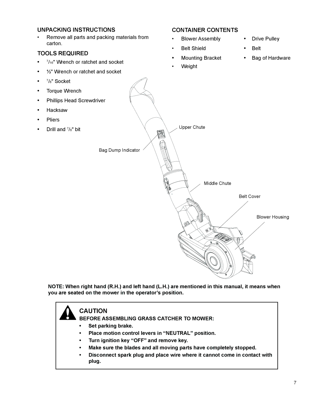 Husqvarna 965 610901, 966004401, 115 149727 R01 manual Unpacking Instructions, Tools Required, Container Contents 