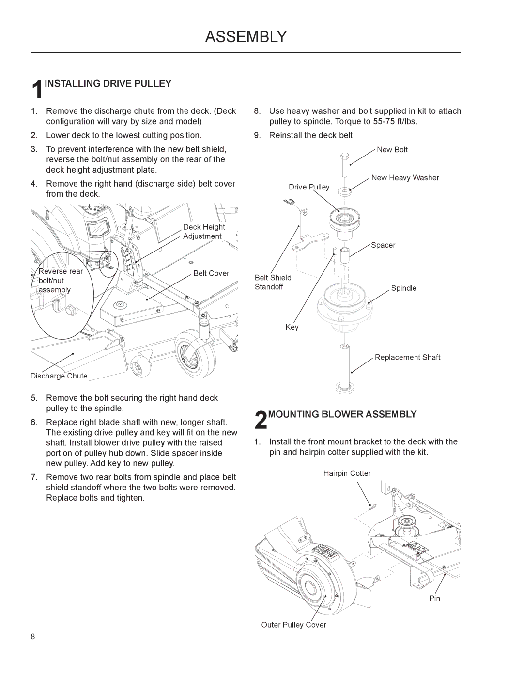 Husqvarna 115 149727 R01, 966004401, 965 610901 manual 1INSTALLING Drive Pulley, 2MOUNTING Blower Assembly 