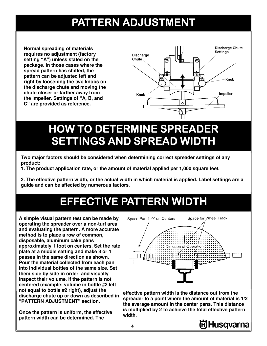 Husqvarna 966043501 Pattern Adjustment, How To Determine Spreader Settings And Spread Width, Effective Pattern Width, Knob 