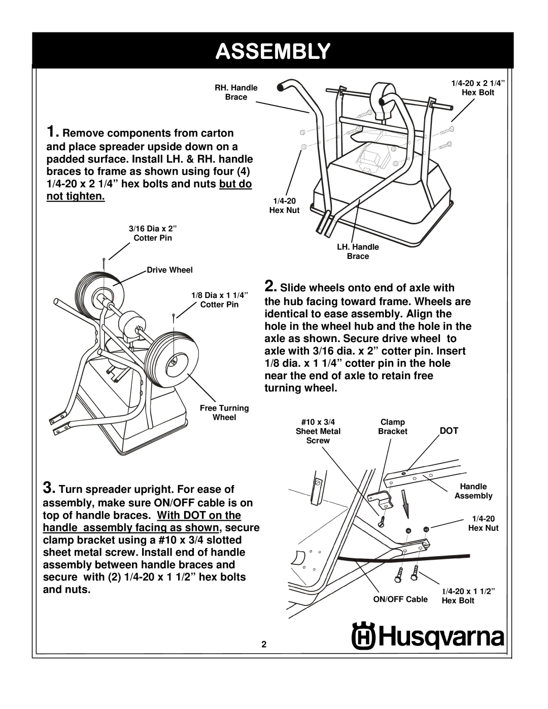 Husqvarna 966043502, 70 LP owner manual Assembly, Dot 