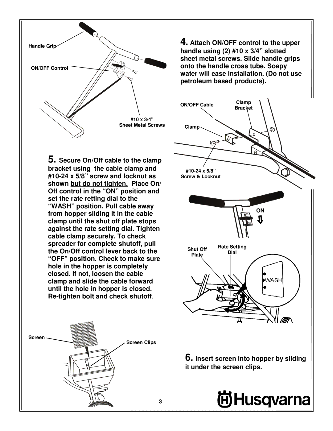 Husqvarna 70 LP, 966043502 owner manual Handle Grip ON/OFF Control #10 x 3/4 Sheet Metal Screws 