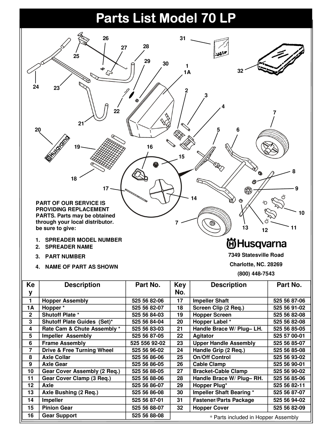 Husqvarna 966043502 owner manual Parts List Model 70 LP 