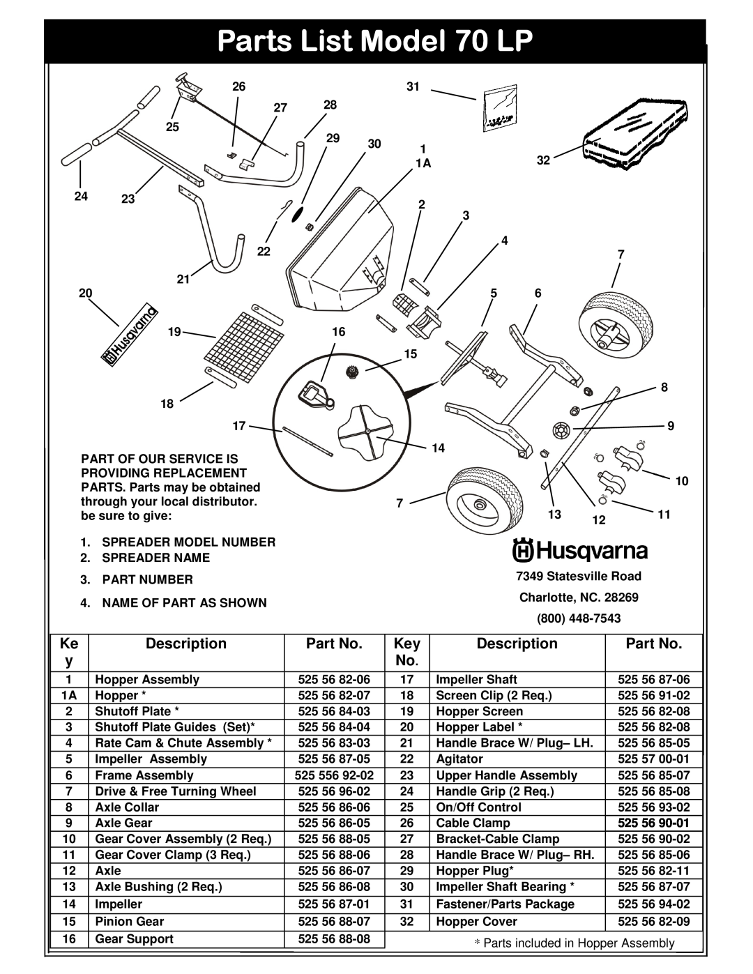 Husqvarna 966043502 owner manual Parts List Model 70 LP, Description 