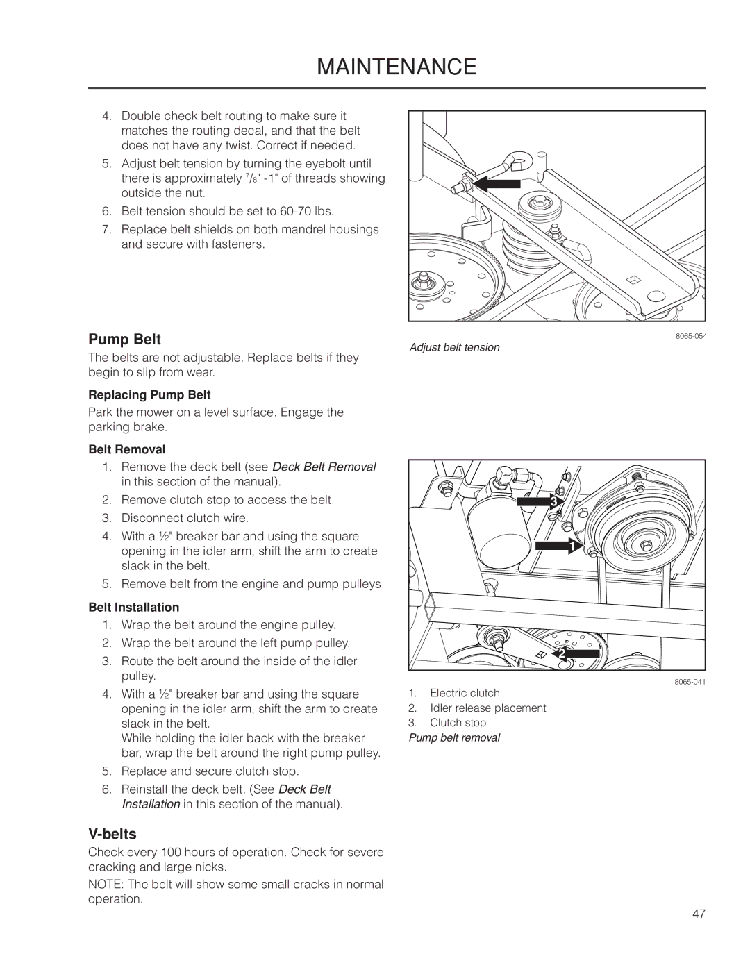 Husqvarna PZ6029PFX, 966062201, 966061401, 966060901 manual Belts, Replacing Pump Belt, Belt Removal, Belt Installation 