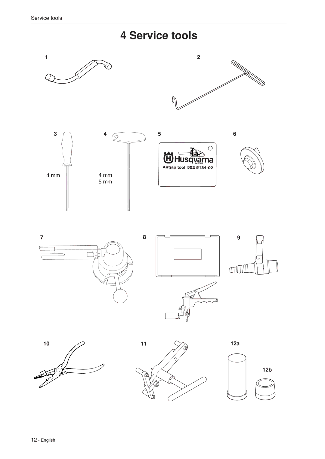 Husqvarna 966451906 manual Service tools, 12a, 12b 