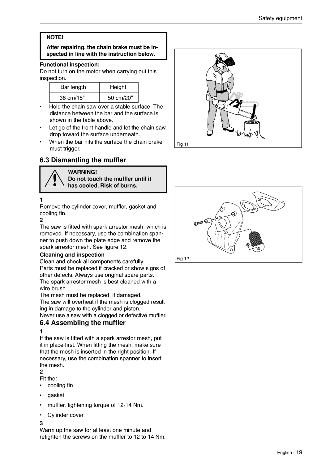 Husqvarna 966451906 manual Dismantling the muffler, Assembling the muffler, Functional inspection 