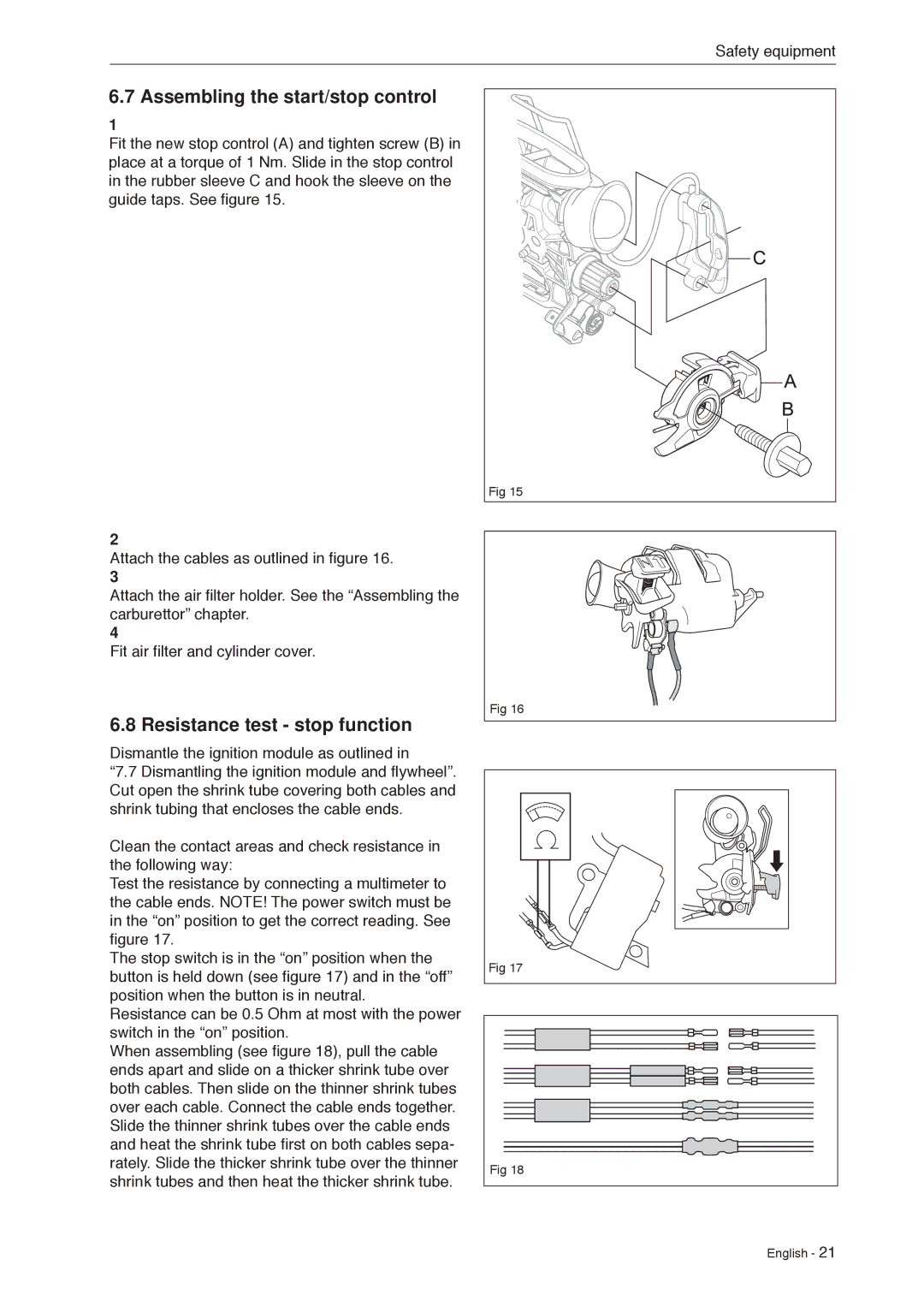 Husqvarna 966451906 manual Assembling the start/stop control, Resistance test stop function 