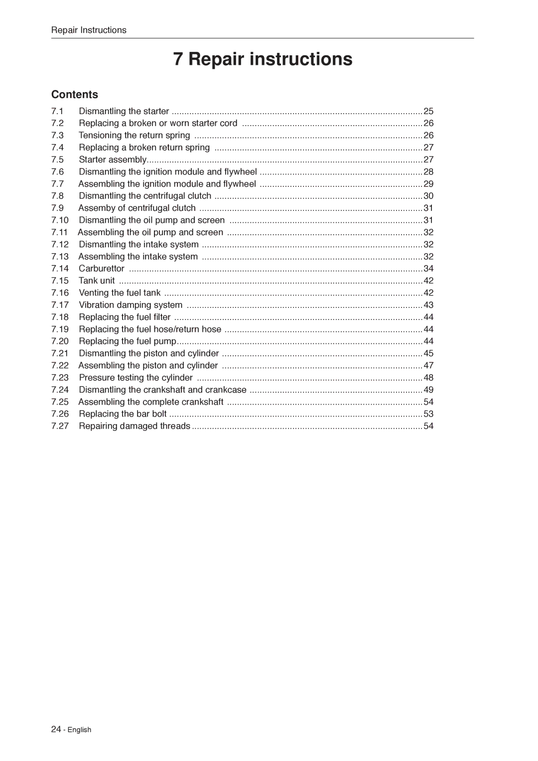 Husqvarna 966451906 manual Repair instructions, Contents 