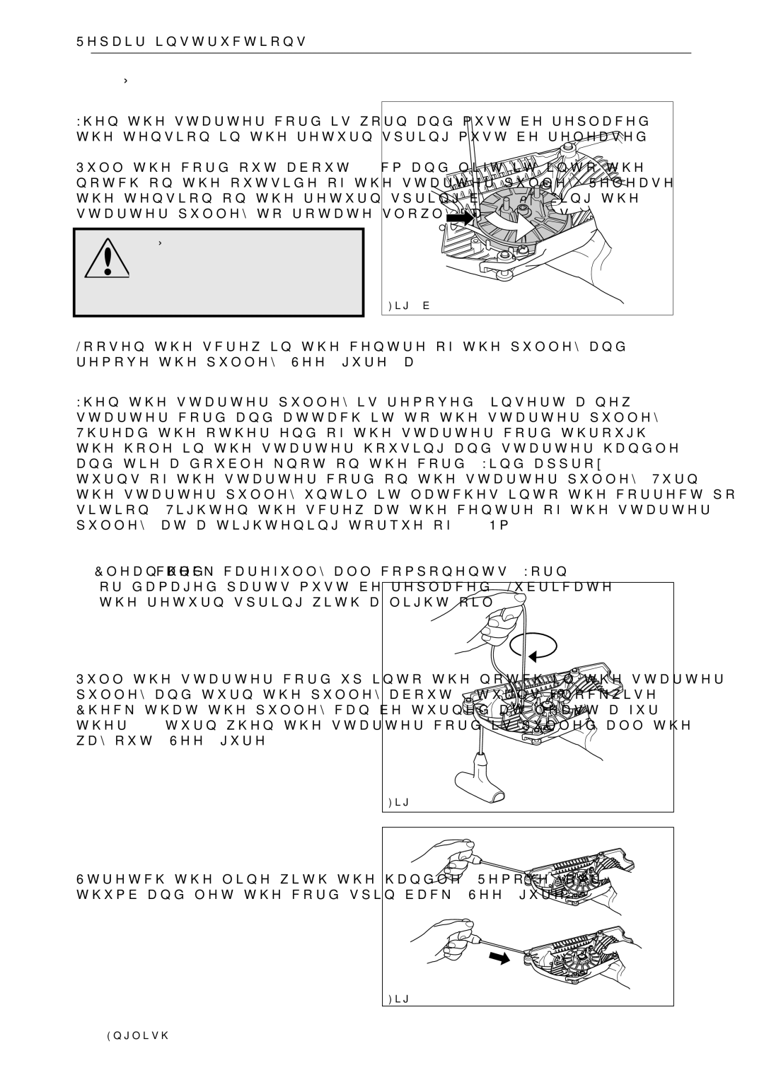 Husqvarna 966451906 manual Replacing a broken or worn starter cord, Tensioning the return spring, Wear protective glasses 