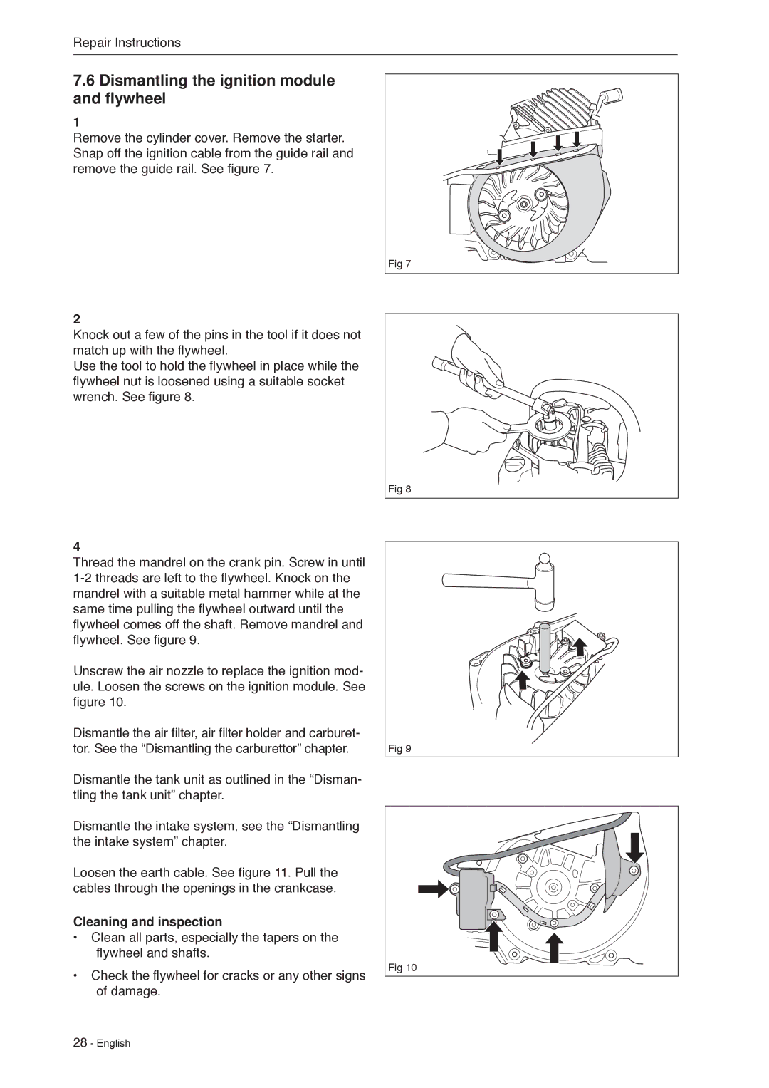 Husqvarna 966451906 manual Dismantling the ignition module and flywheel 