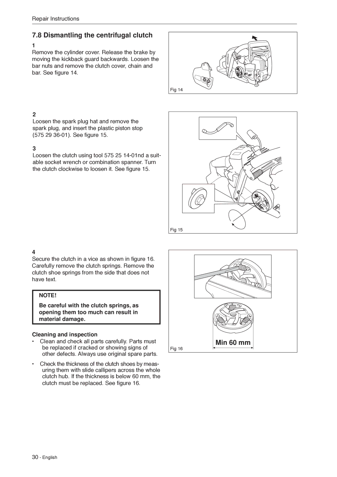 Husqvarna 966451906 manual Dismantling the centrifugal clutch, Min 60 mm 