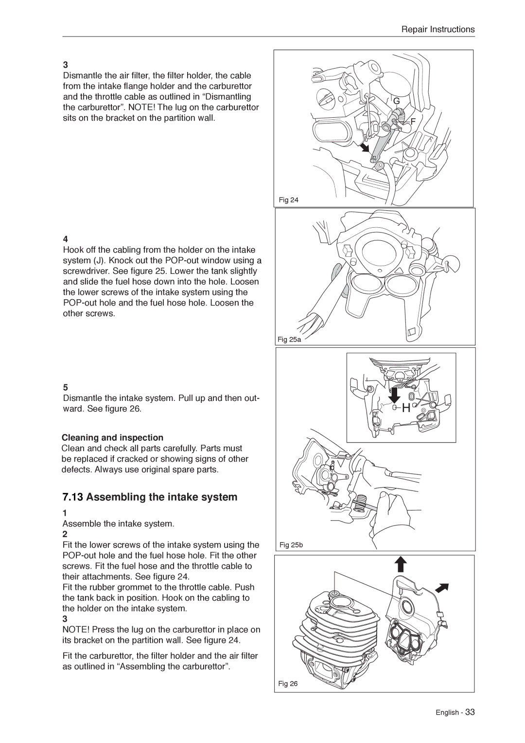 Husqvarna 966451906 manual Assembling the intake system 