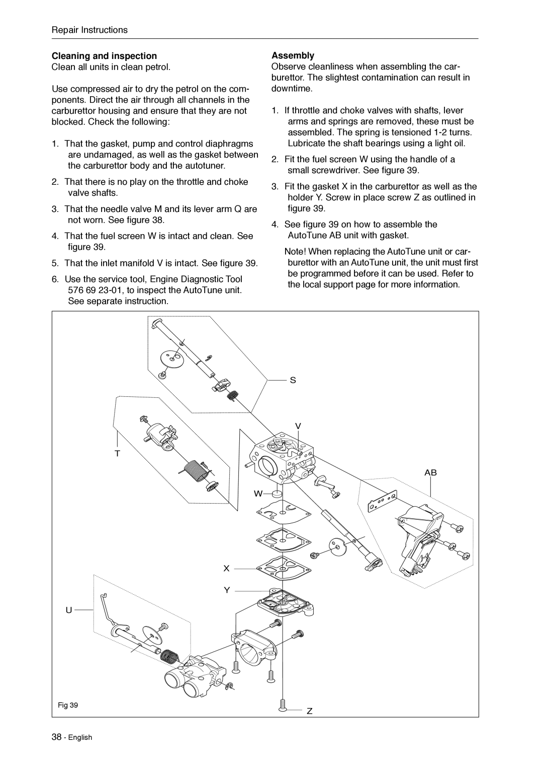 Husqvarna 966451906 manual Cleaning and inspection Clean all units in clean petrol, Assembly 