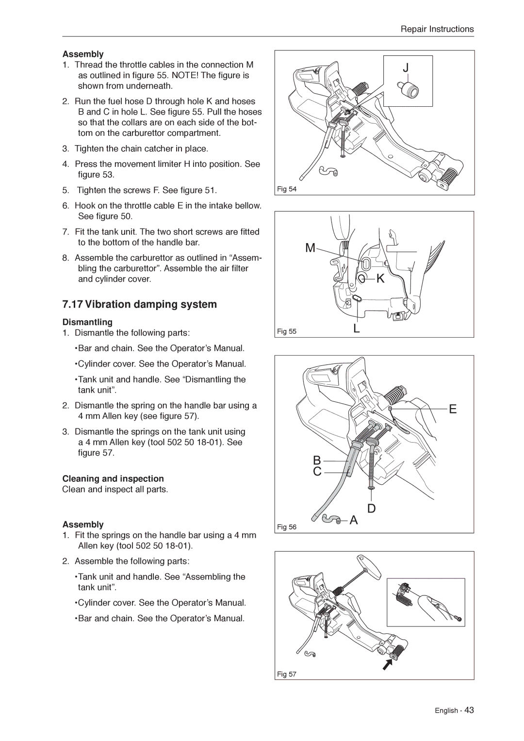 Husqvarna 966451906 manual Vibration damping system, Assembly 