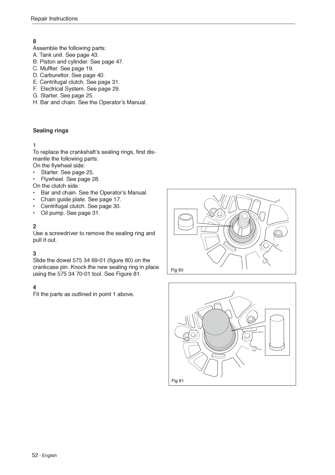 Husqvarna 966451906 manual Sealing rings 