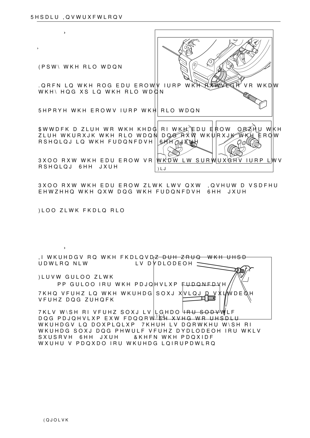 Husqvarna 966451906 manual Replacing the bar bolt, Repairing damaged threads, Replacing a bar bolt with intact crankcase 