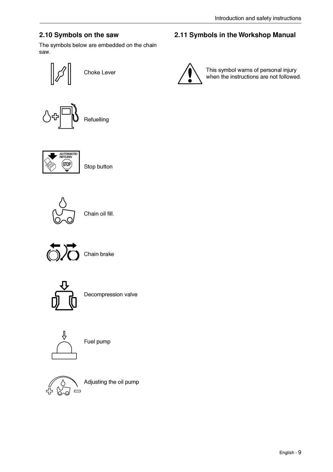 Husqvarna 966451906 manual Symbols on the saw, Symbols in the Workshop Manual 