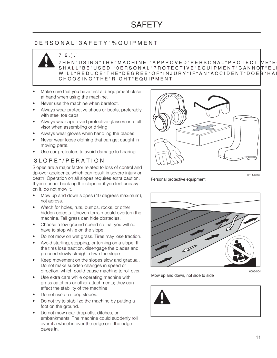 Husqvarna 115 312526R1, 966502301, MZ6128 manual Personal Safety Equipment, Slope Operation 