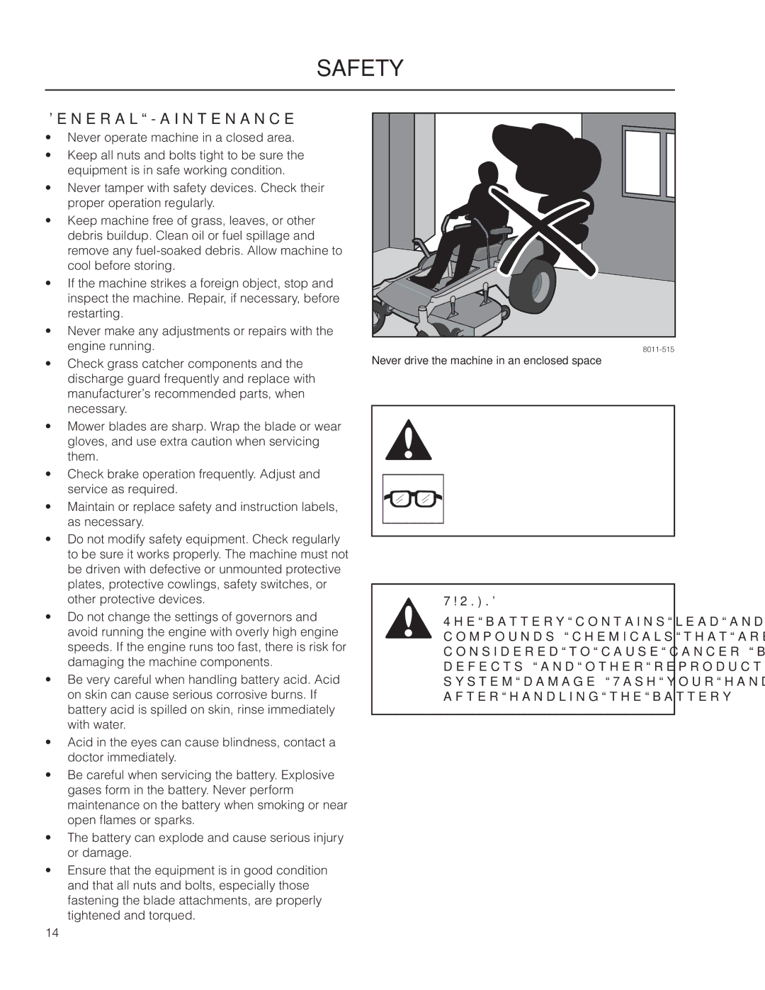 Husqvarna 115 312526R1, 966502301, MZ6128 manual General Maintenance 