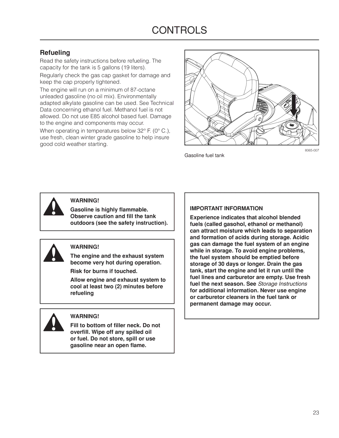 Husqvarna 115 312526R1, 966502301, MZ6128 manual Refueling 