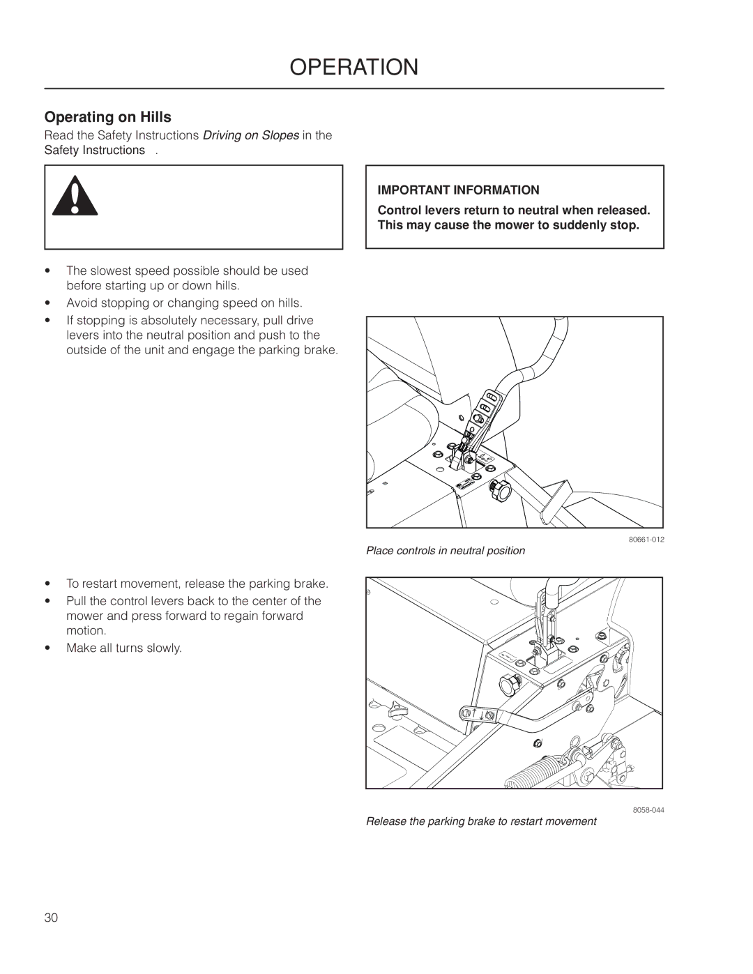 Husqvarna 966502301, MZ6128, 115 312526R1 manual Operating on Hills 