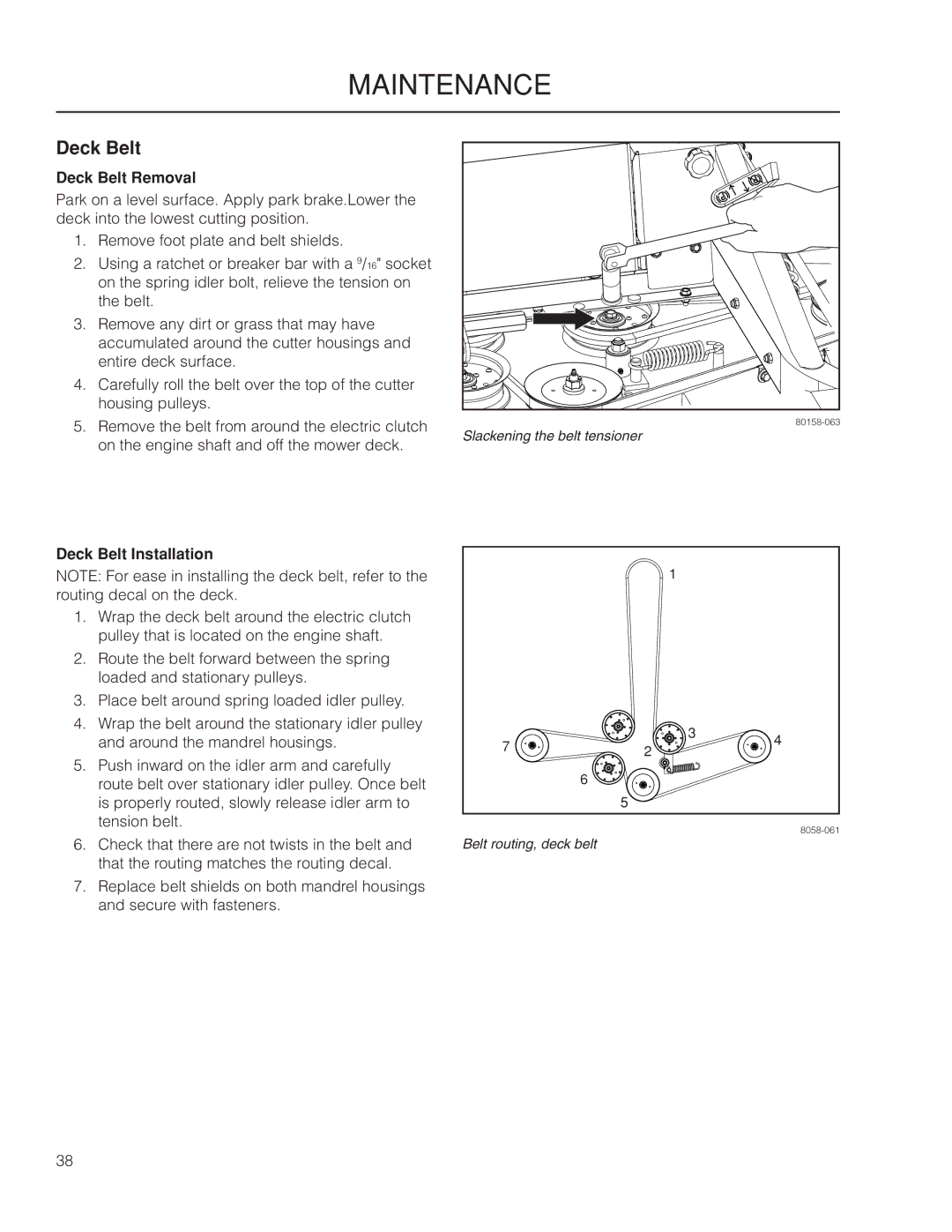 Husqvarna 115 312526R1, 966502301, MZ6128 manual Deck Belt Removal, Deck Belt Installation 