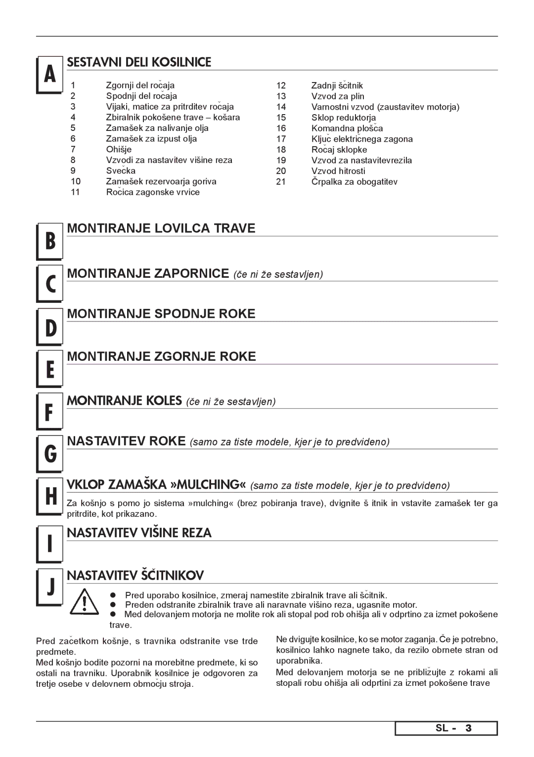 Husqvarna 966488901 Sestavni Deli Kosilnice, Montiranje Lovilca Trave, Montiranje Spodnje Roke Montiranje Zgornje Roke 