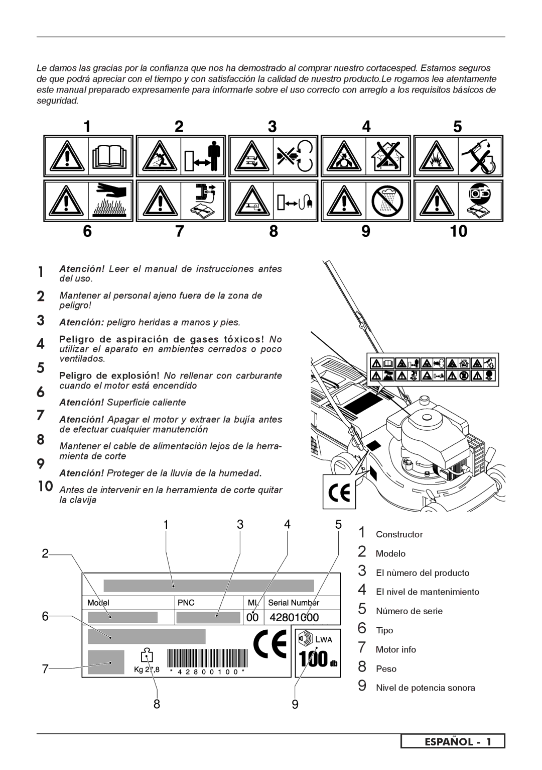 Husqvarna 962000110, 966524101, 962000107, 962000108, 966524001, 966523901, 966498101, 965994001, 965993501, 966488901 Español 