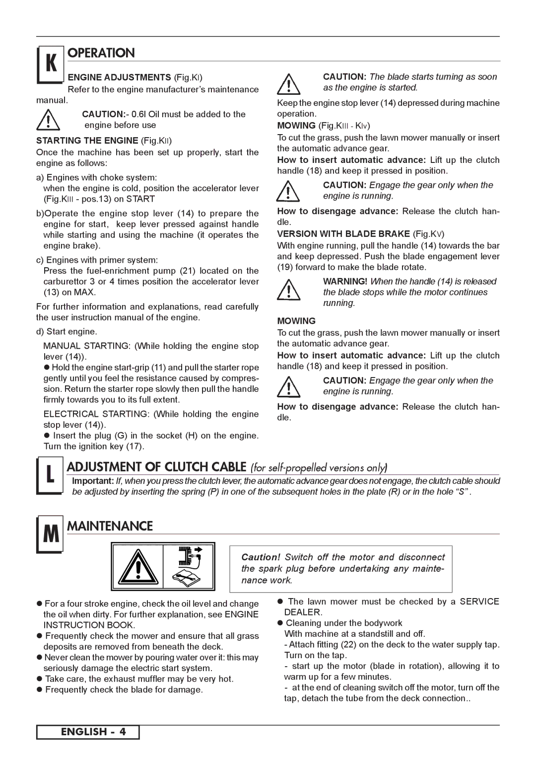 Husqvarna 966498101, 966524101 Operation, Maintenance, Engine Adjustments Fig.KI, Starting the Engine Fig.KII, Mowing 