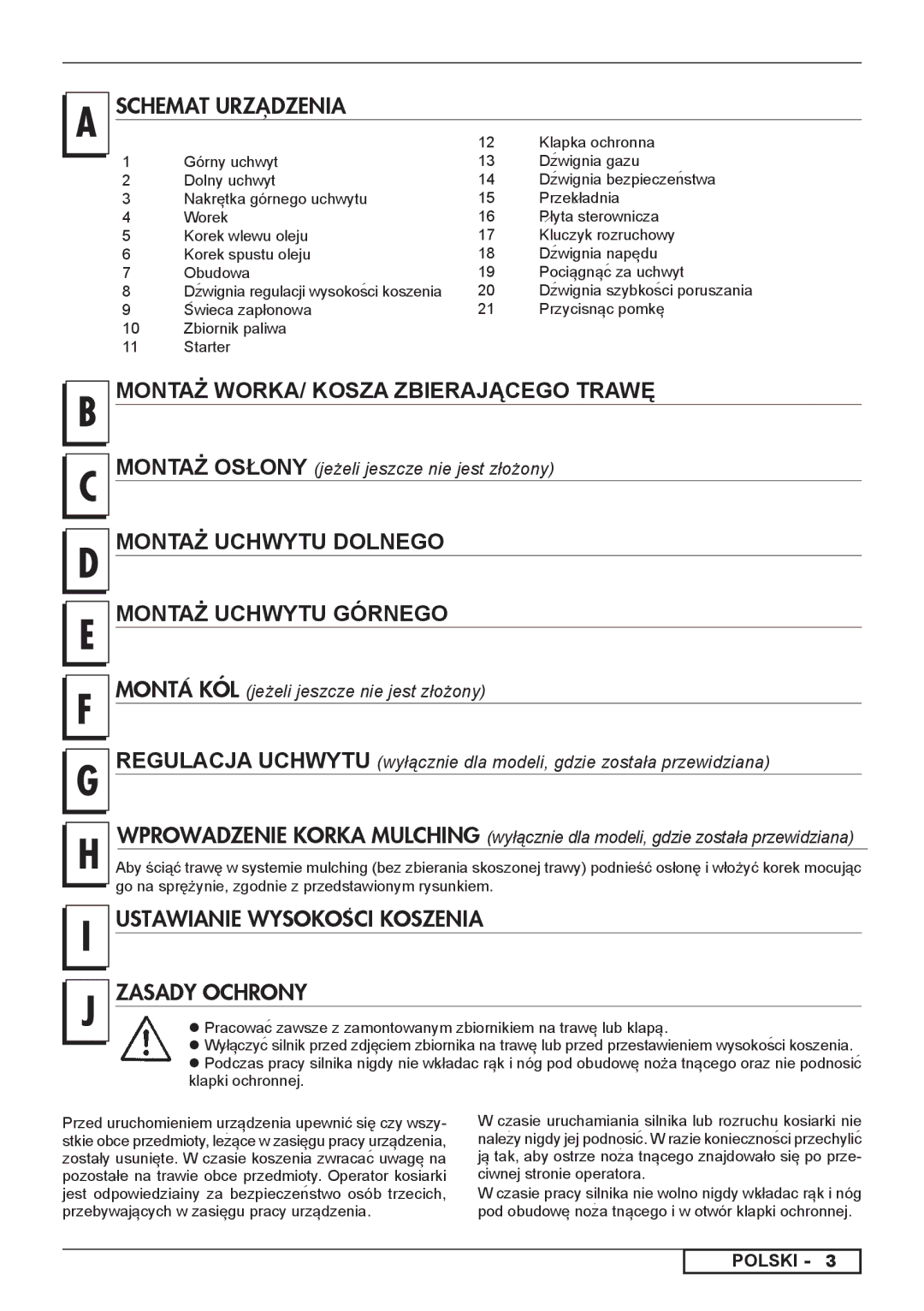 Husqvarna 966523901, 966524101 Schemat URZA%DZENIA, Montaż WORKA/ Kosza Zbierającego Trawę, Ustawianie WYSOKOSéCI Koszenia 