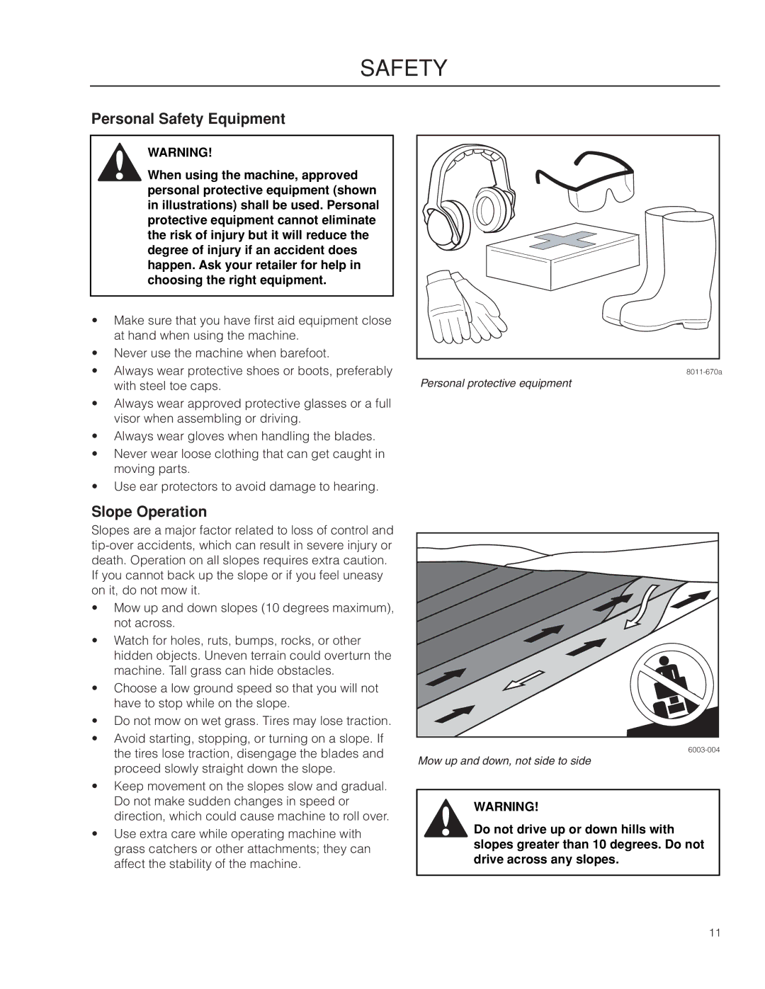 Husqvarna 966582201, 966809001, RZ4219 BF warranty Personal Safety Equipment, Slope Operation 