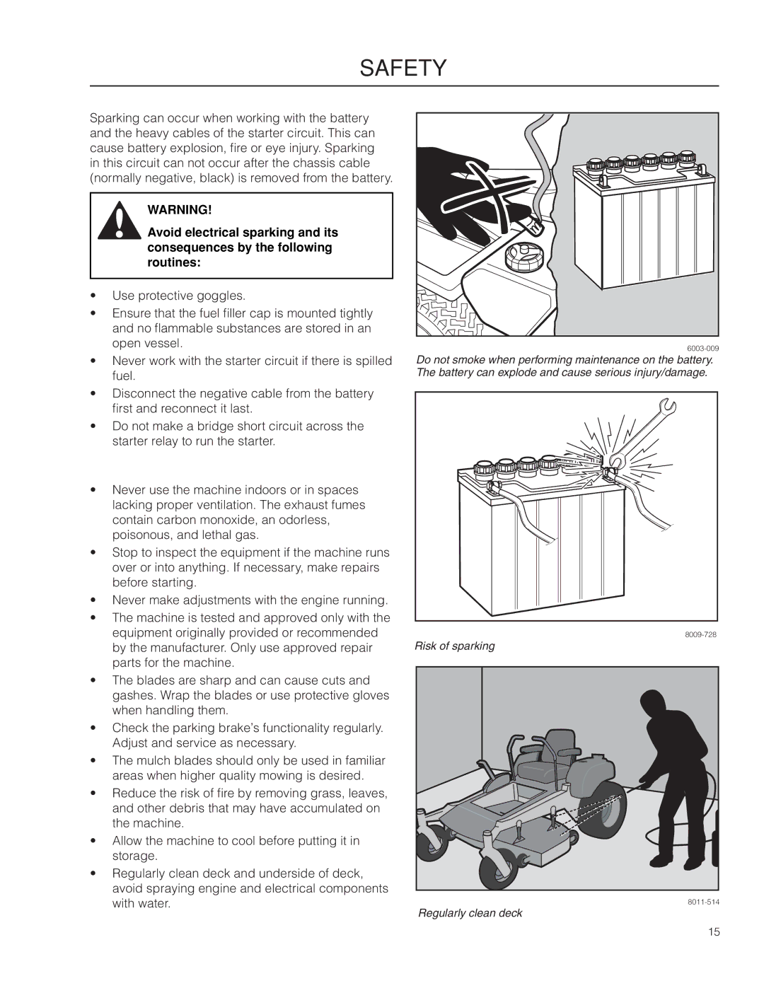 Husqvarna 966582201, 966809001, RZ4219 BF warranty Risk of sparking 